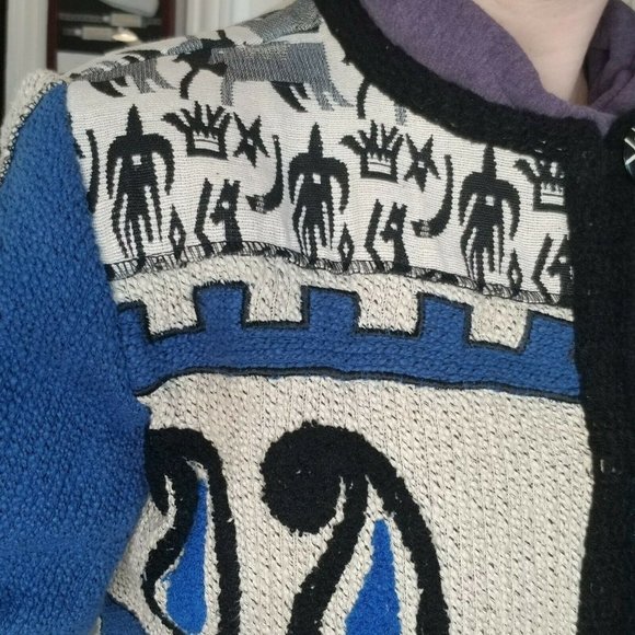 Vintage 90s Patch Cardigan‎ Sweater Folklore Art - Picture 2 of 9